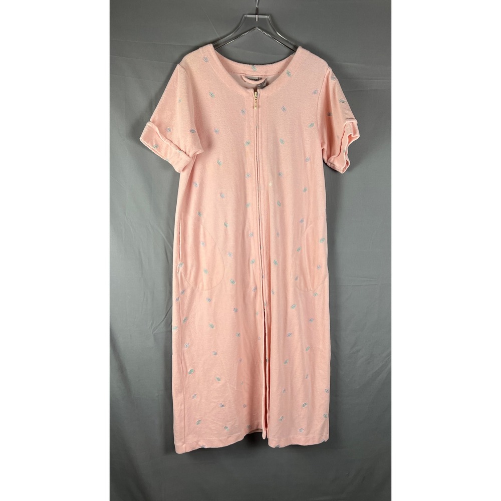 Delicates Nightgown Women M Light Pink Butterfly Embroidered Full Zip Sleep Wear